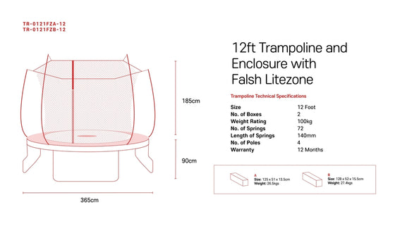 12ft Trampoline with Steel Enclosure and Flash Litezone