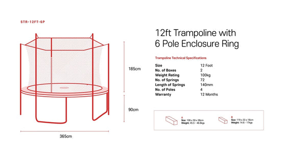 12ft Trampoline and 6-Pole Enclosure